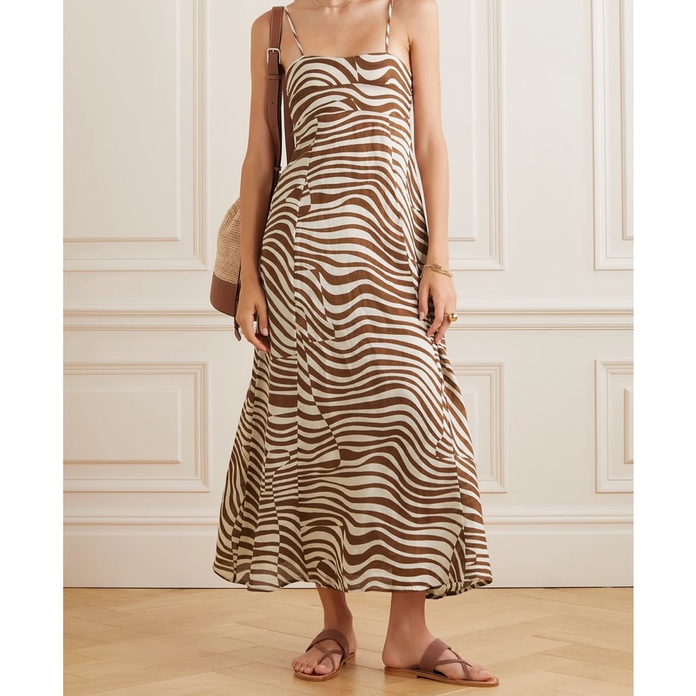 Faithfull the Brand Brown and Cream Zebra-Stripe Slip Dress